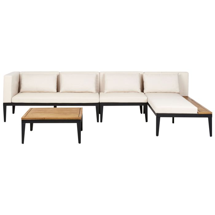 Garden Corner Sofa with Table 4 Seater BRACCIANO Left Hand Certified Acacia Wood Light Beige