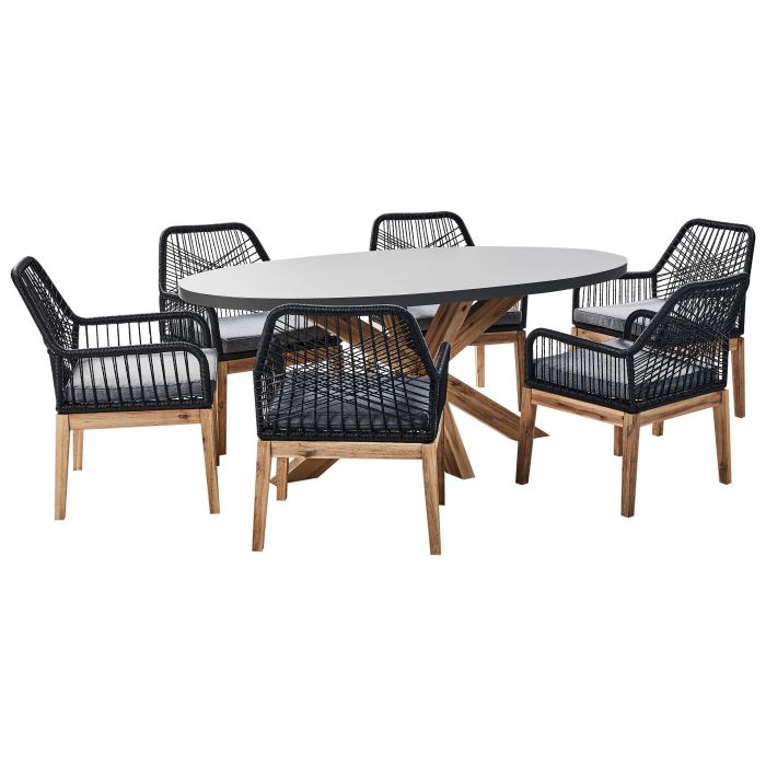 Garden Dining Set 6 Seater ORISTANO with Cushions Concrete Black