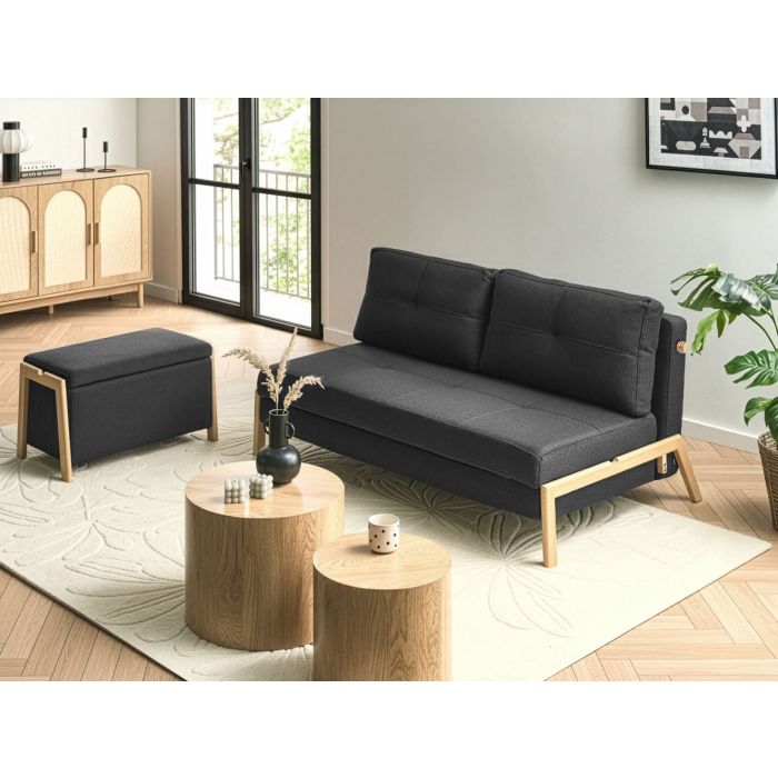 BOJAXO Fabric 2 Seater Sofa Sets with Bench - Black