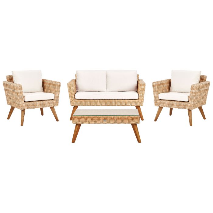 Garden Lounge Set with Table 4 Seater VITTORIA PE Rattan Off-White