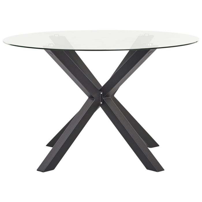 Round Garden Dining Table Diameter 120 cm with Glass Top Black MALETTO