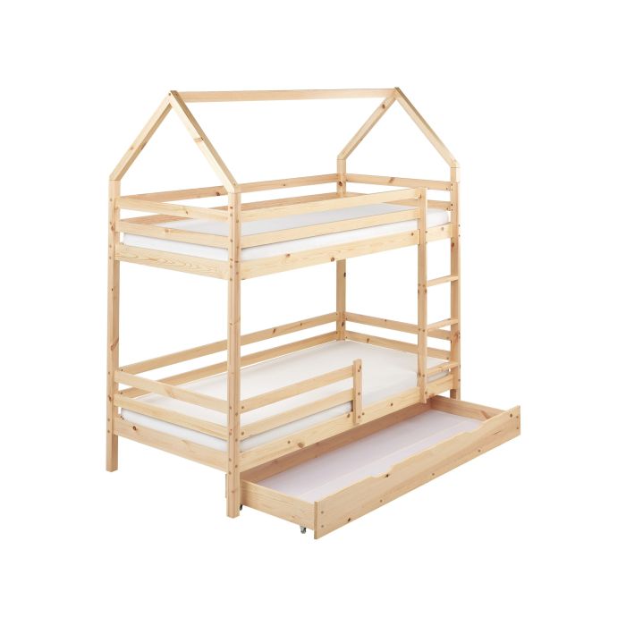 GIRGOSL Bunk Bed with Drawers House Pine Wood 90 x 200 cm (EU Single) with Storage Light Brown