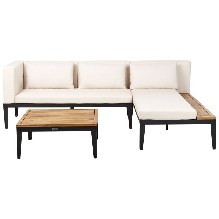 Garden Corner Sofa with Table 3 Seater BRACCIANO Left Hand Certified Acacia Wood Light Beige