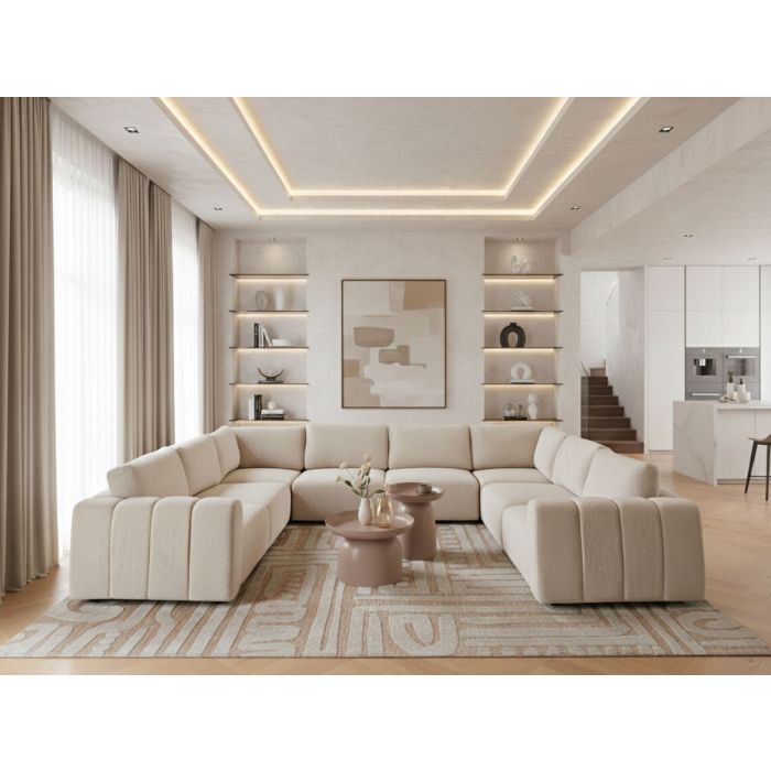 JRAVENTO Boucle Fabric 8 Seater Corner Sofa - U Shaped - White