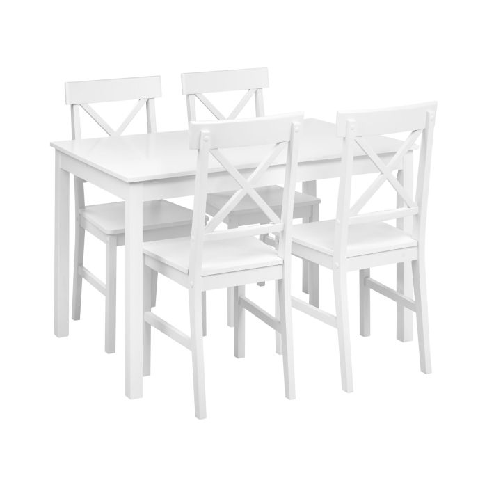 BARELE Dining Set Poplar Wood White 4 Seater