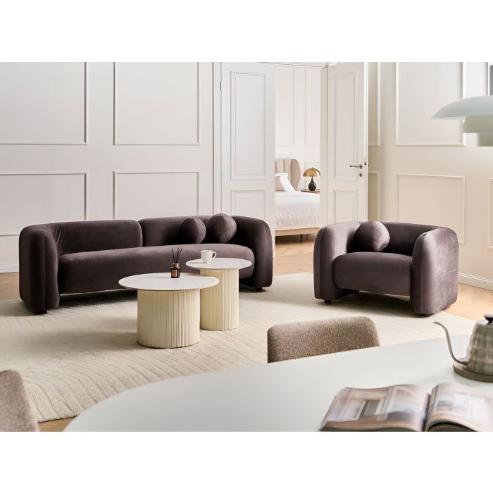 BAYUFA Velvet 4 Seater Sofa Sets - Brown
