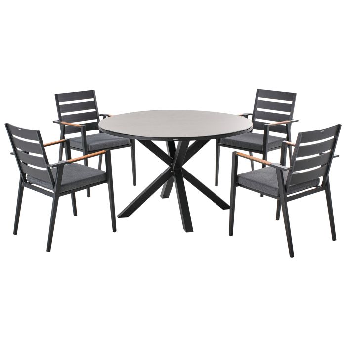 WYMOND Garden Dining Set 4 Seater - Black with Grey