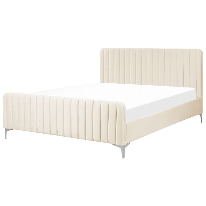 KEWAL Bedframe Velvet 160 x 200cm EU Kingsize Bed Light Beige