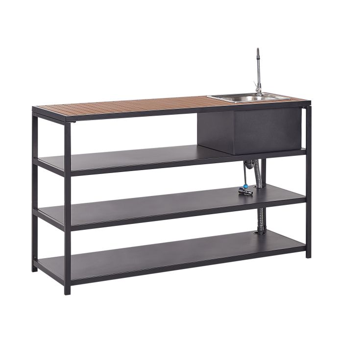 Steel Outdoor Kitchen Island with Sink Black and Light Wood AVETRANA