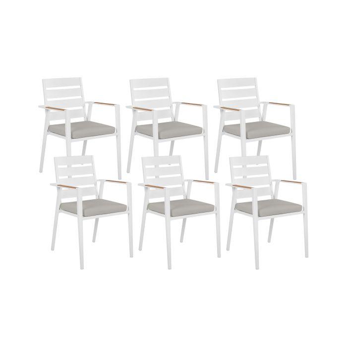Set of 6 Garden Chairs with Cushions TAVIANO Metal Grey
