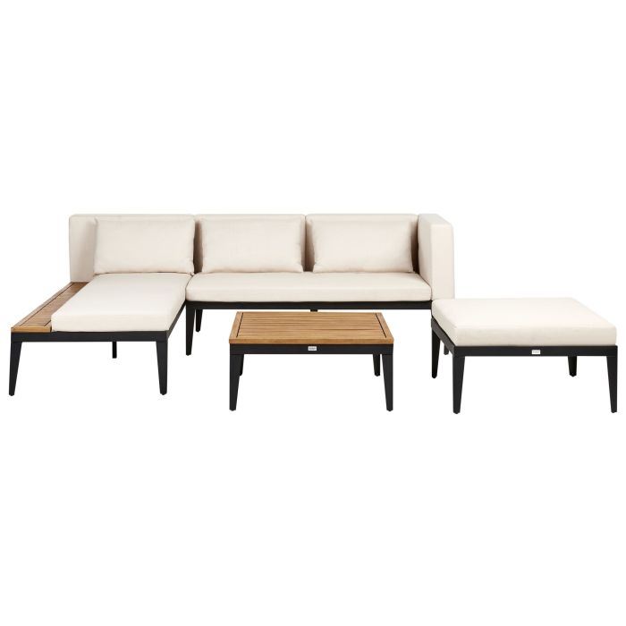 Garden Lounge Set with Table and Ottoman 3 Seater BRACCIANO Right Hand Certified Acacia Wood Light Beige
