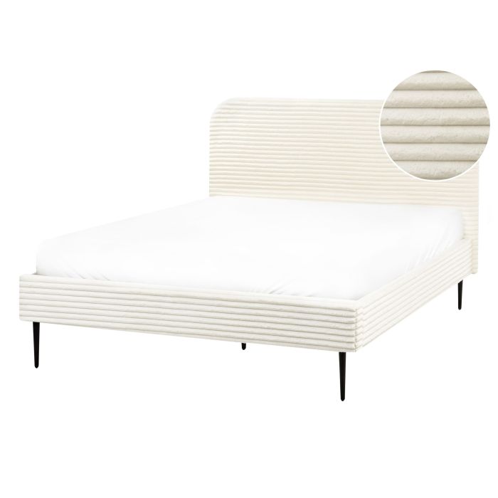 ALFYAT Bed Corduroy 140 x 200 cm (EU Double) Off-White