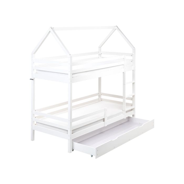 GIRGOSL Bunk Bed with Drawers House Pine Wood 90 x 200 cm (EU Single) with Storage White
