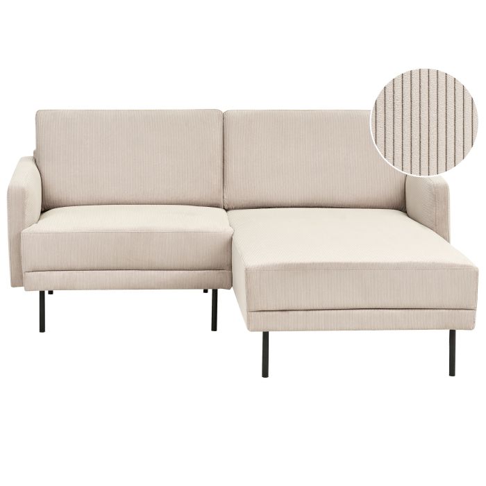 BERDA Corduroy Fabric 2 Feater L Shaped Corner Sofa - Beige, Right Hand Facing