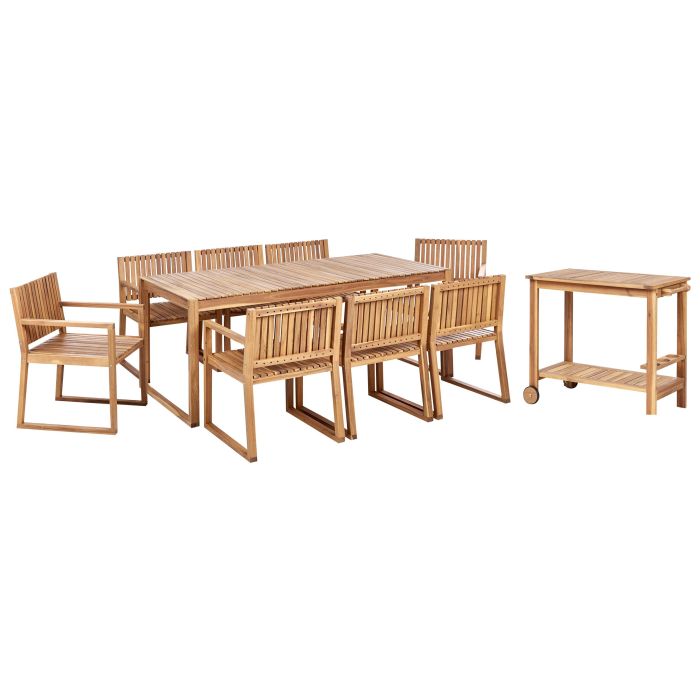 Garden Dining Set with Trolley 8 Seater SASSARI II Certified Acacia Wood Light Brown