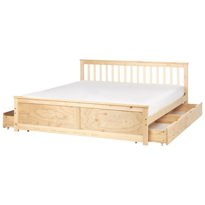 OLEA II Bedframe with Storage Drawers Wood 180 x 200cm EU Super Kingsize Bed Light Wood