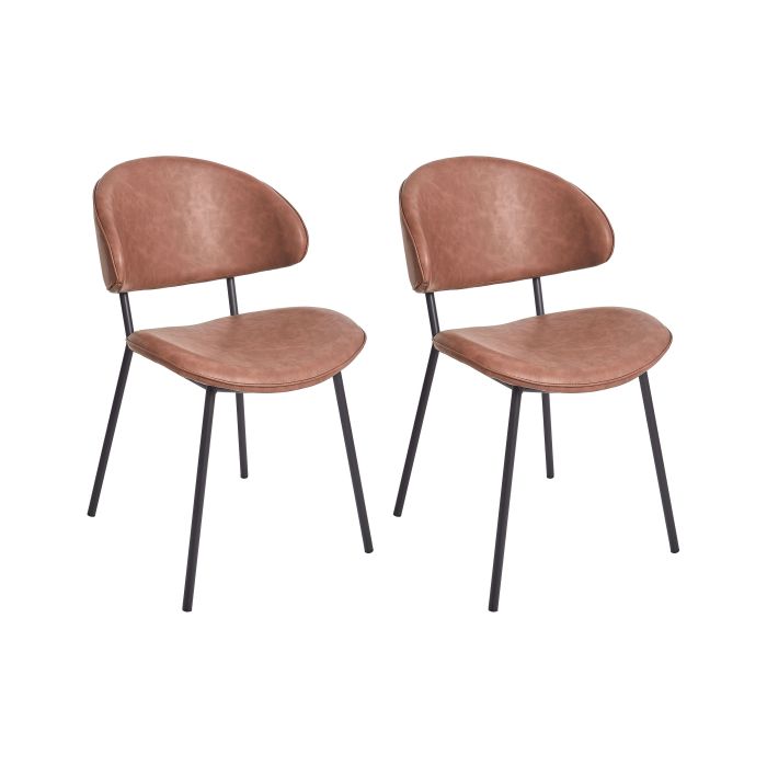 Set of 2 Dining Chairs KIANA Faux Leather Brown