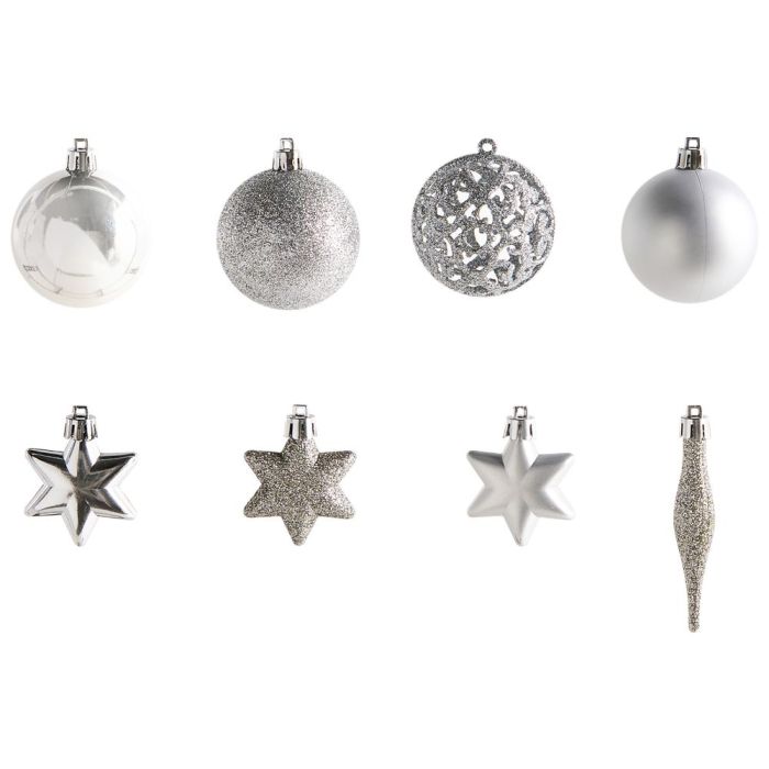 BANDAKOR Set of 102 Christmas Baubles Hanging Ornament Decoration - Silver