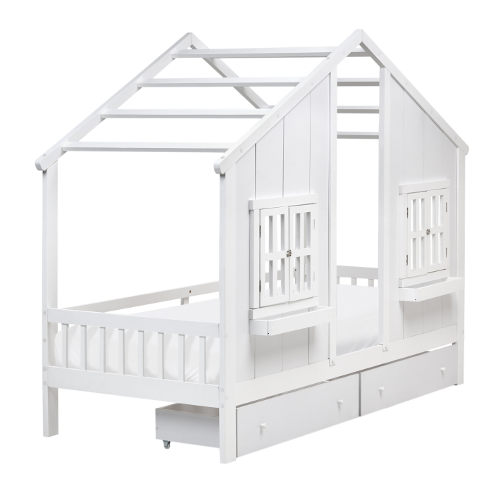 ORELL Single Wooden Kids Bed - White
