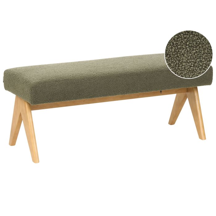 COALWORTH Boucle Fabric Bench - Green with Light Brown
