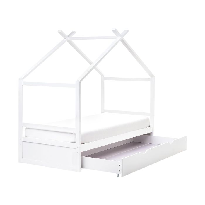 ORNIVAL Wooden Kids House Bedframe with Drawers EU Single Size White