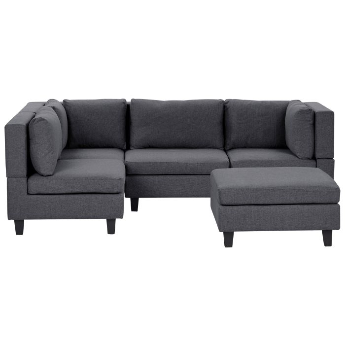 4 Seater Right Hand Modular Fabric Corner Sofa with Ottoman Dark Grey UNSTAD