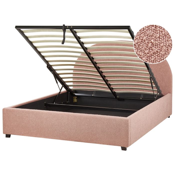 VAUKLI Ottoman Bedframe Boucle 140 x 200cm EU Double Bed Pastel Pink