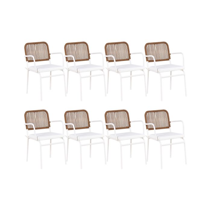 DEIGHTON Set of 8 Garden Chairs with Cushions Metal - White