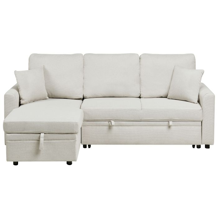 GRIMDON Faux Linen 3 Seater L Shaped Corner Sofa Bed - Light Beige, Left Hand Facing