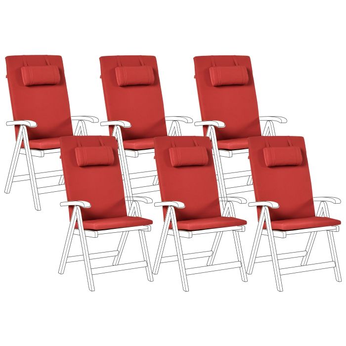 BREEZ Set of 6 Garden Back Seat Cushions PREMIUM - Red