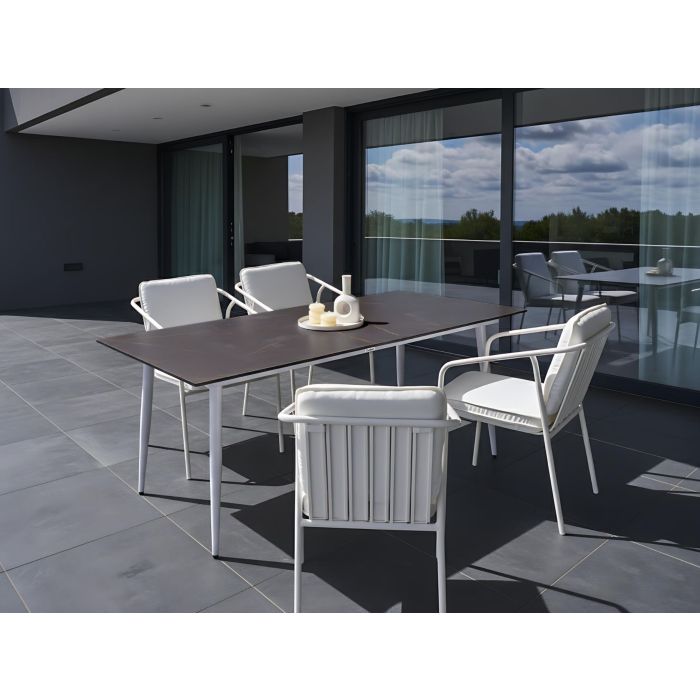 DEVERO Garden Dining Table Marble Effect - White and Black