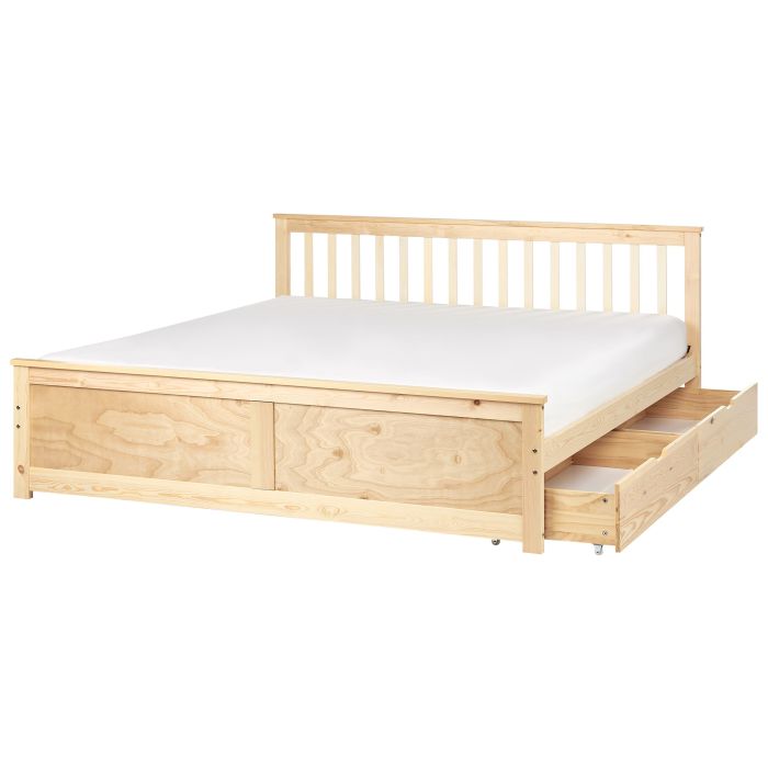 OLEA Bedframe with Storage Drawers Wood 180 x 200cm EU Super Kingsize Bed Light Wood
