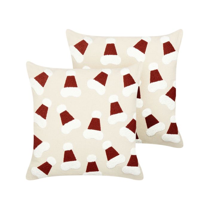 Set of 2 Decorative Cushions SUGARPLUM Cotton 45 x 45 cm Light Beige Christmas Pattern