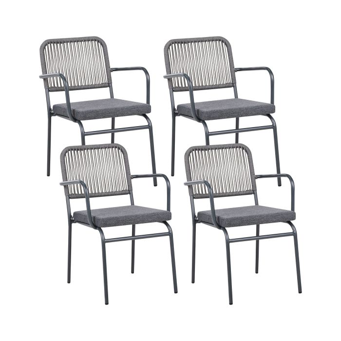 DEIGHTON Set of 4 Garden Chairs with Cushions Metal - Grey