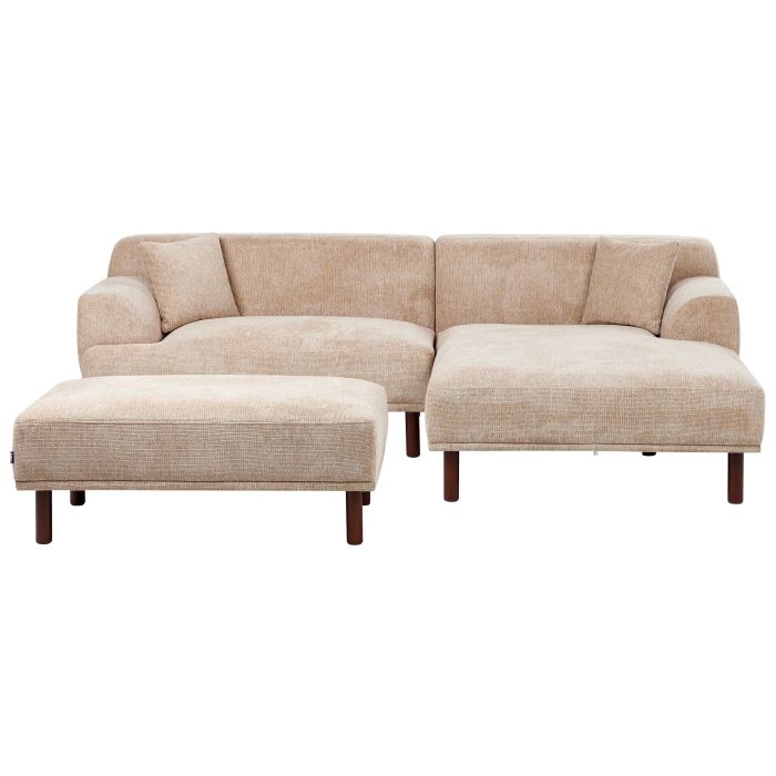 Left Hand Fabric Corner Sofa with Ottoman Beige HOLT