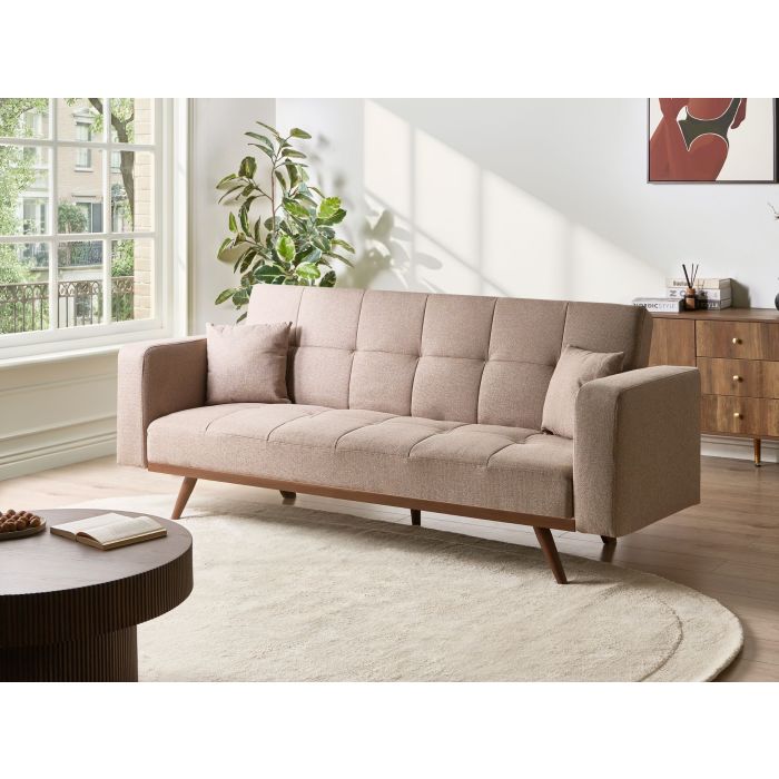 SAGEXI Fabric 3 Seater Sofa Bed - Light Brown