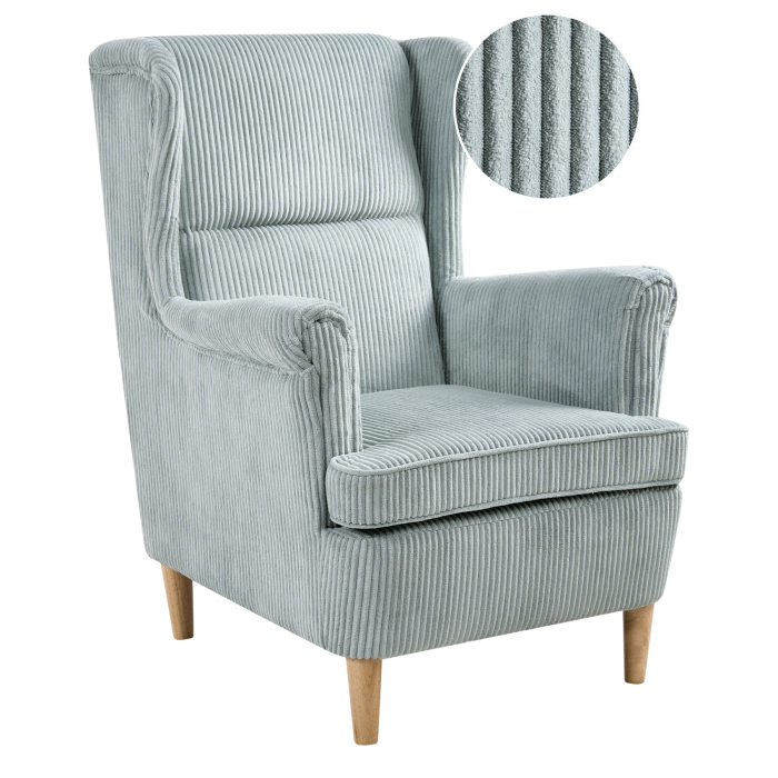 ABSONIA Corduroy Fabric Wingback Armchair - Light Blue