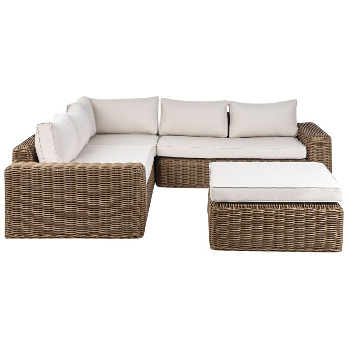 Garden Corner Sofa with Ottoman 6 Seater PALERMO Modular PE Rattan Brown