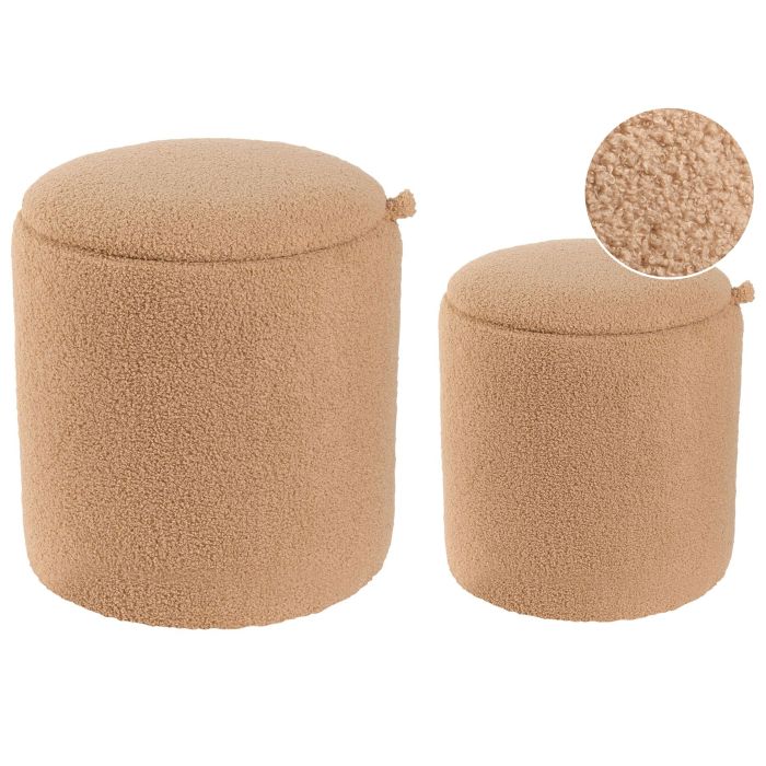BEAER Set of 2 Boucle Storage Pouffes Light Brown