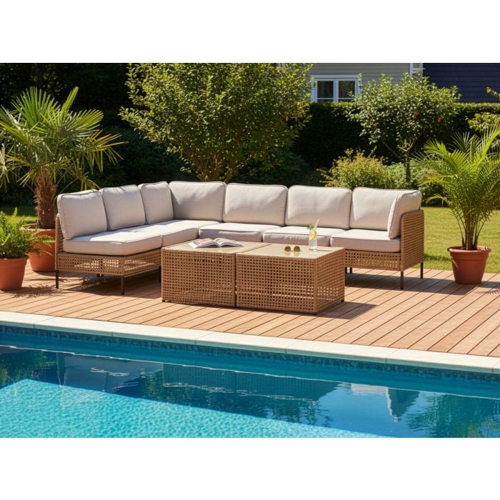 OMEGANA Garden 6 Seater L Shaped Corner Sofa - Light Beige
