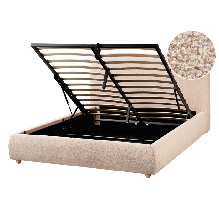 BIGNAC Double Boucle Fabric Ottoman Storage Bedframe - Beige