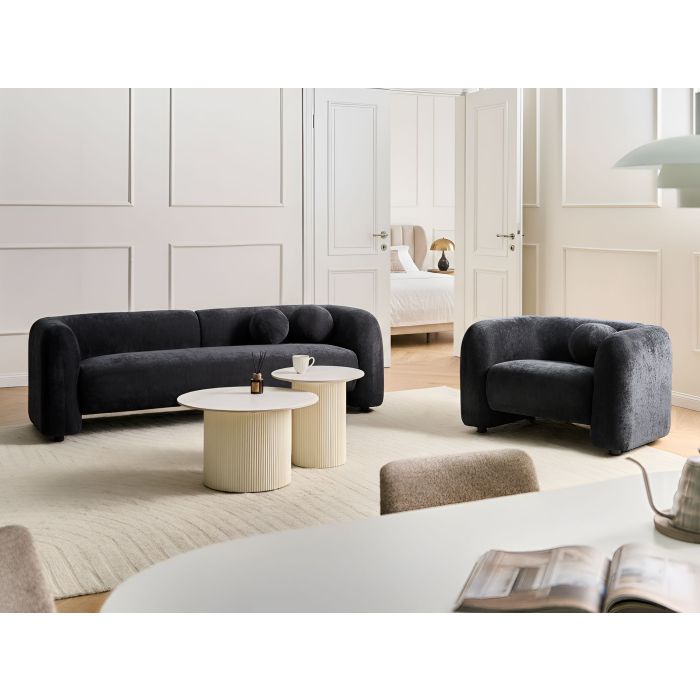 BAYUFA Chenille Fabric 4 Seater Sofa Sets - Black