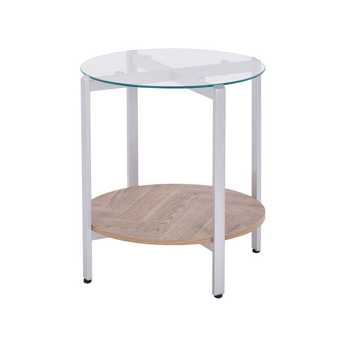 Glass Top Side Table Light Wood with Silver LOVELL