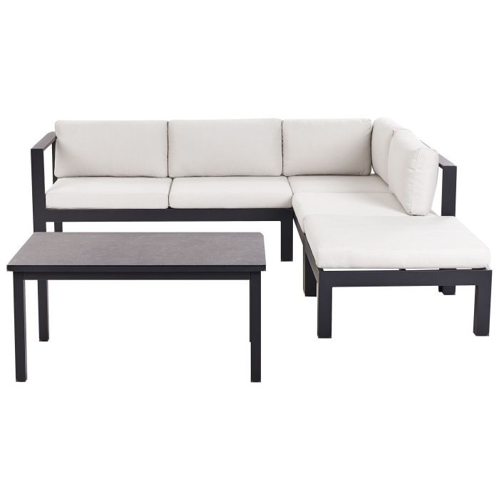 Garden Corner Sofa with Table 5 Seater MESSINA Left Hand Metal Off-White