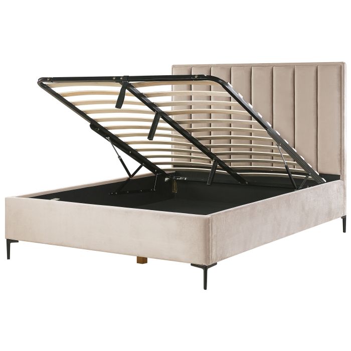 SEZZANA Ottoman Bedframe Velvet 160 x 200cm EU Kingsize Bed Taupe