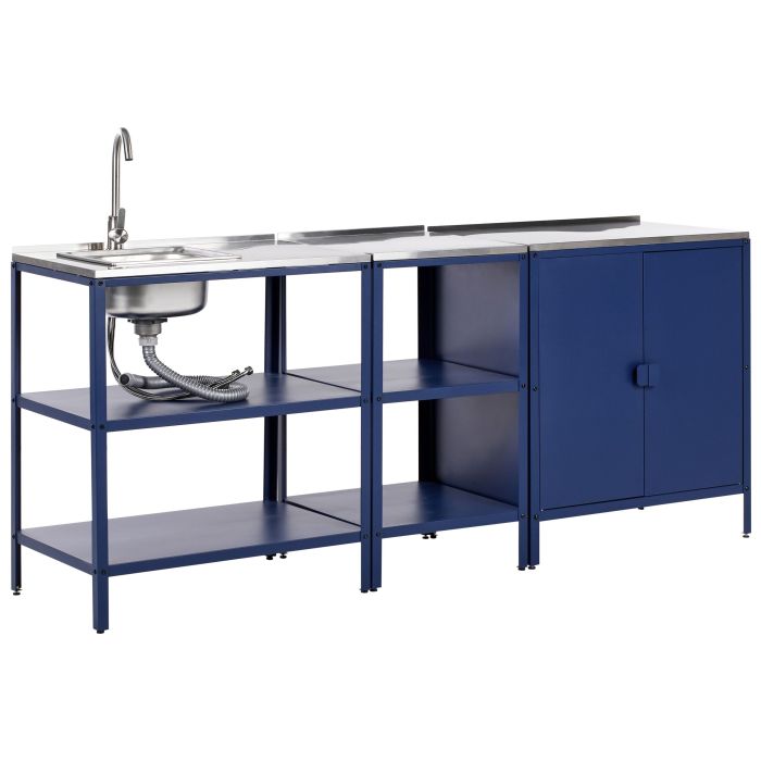 VLIAMA 3 Piece Outdoor Kitchen Set with Sink Metal Cabinet with 2 Open Shelf Blue