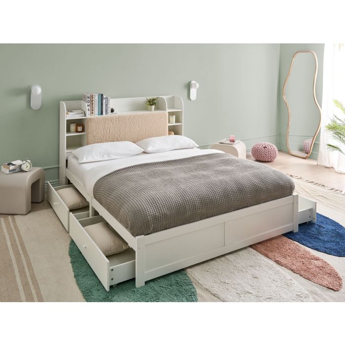BIZOU EU Kingsize Ottoman Wooden Bedframe with Storage Drawers - White