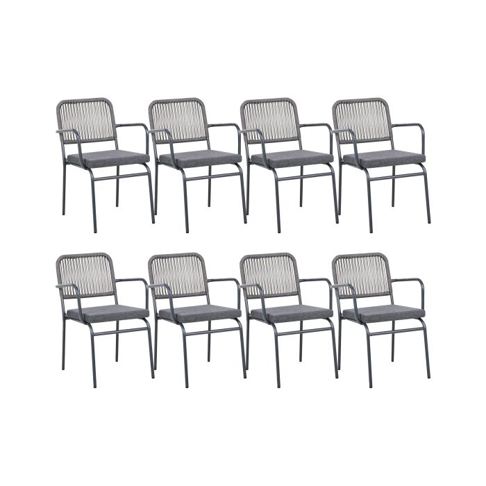 DEIGHTON Set of 8 Garden Chairs with Cushions Metal - Grey