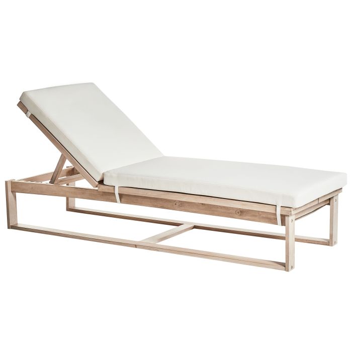 Acacia Wood Reclining Sun Lounger with Off-White Cushion AZZANELLO