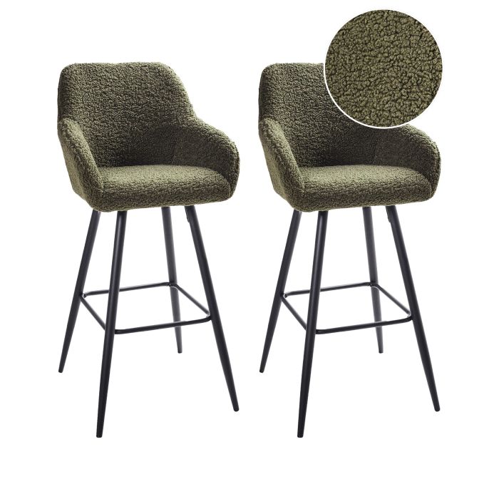 GEDDINGWELL Boucle Fabric Bar Chairs Set of 2 - Dark Green
